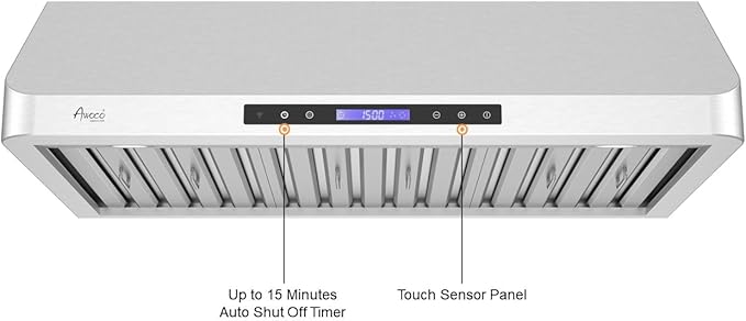 Awoco 30” Supreme 10” High Stainless Steel Under Cabinet Range Hood 4 Speeds, 8” Round Top Vent, 1000CFM 2 LED Lights, Remote Control (RH-S10-30)