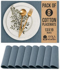 100% Cotton Ribbed Placemats - Set of 8-13 x 19 Inches - Grey - Everyday Cloth Table Mats - Thick Construction, Washable & Reusable Cloth Place Mats - by AVKA Studio