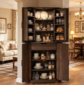 Dripex Tall Kitchen Pantry Cabinet with LED Light, 71" Corner Pantry Brown