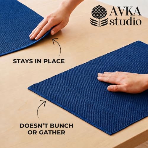 100% Cotton Ribbed Placemats - Set of 6-13 x 19 Inches - Royal Blue - Everyday Cloth Table Mats - Thick Construction, Washable & Reusable Cloth Place Mats - by AVKA Studio