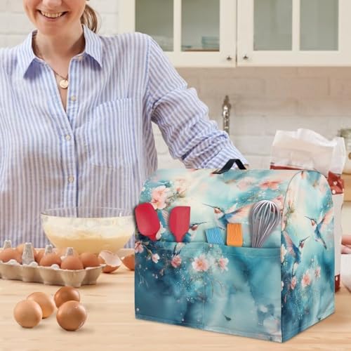 Stand Mixer Cover Kitchen Aid Cover Dust Cover with 2 Pocket and Handle Hummingbird with Flower Mixer Covers Kitchen Appliance Coffee Maker Toaster Dust Covers