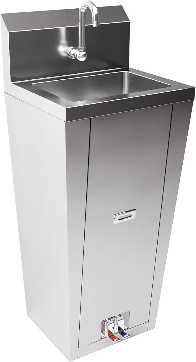Commercial Hands-Free Pedestal Hand Sink with Foot Pedal and Faucet