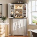 Dripex 71" Corner Cabinet White, Farmhouse Kitchen Pantry Cabinet with Doors Storage & Adjustable Shelves, Tall Corner Storage Cabinet with LED Light, Food Pantry for Living Room, Dining Room