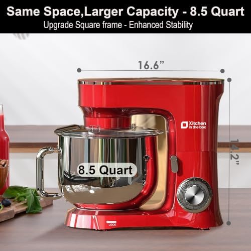 Kitchen in the box Stand Mixer 8.5 QT, 900W Heavy Dough Mixer Red