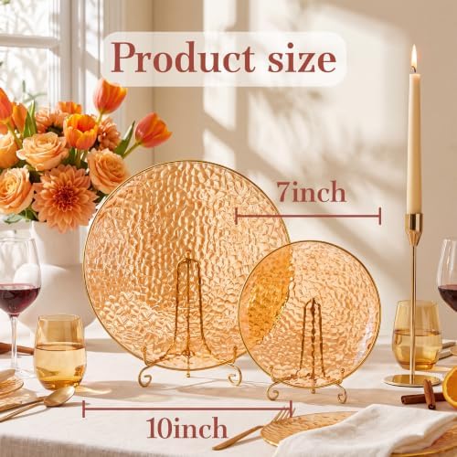 Rubtlamp 100Pcs Orange Plastic Plates, Orange Disposable Plates With Gold Rim, Hammered Plastic Plates Include 50 Dessert Platos, 50 Dinner Platos for Thanksgiving Party