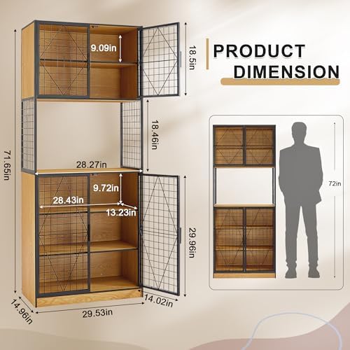 VECELO 72in Tall Kitchen Pantry Cabinet Set of 2 with Doors and Shelves, Large Freestanding Storage Cupboard with Countertop Hutch, Oak