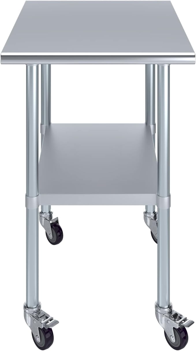 AmGood 24" Long x 30" Deep Stainless Steel Table with Casters
