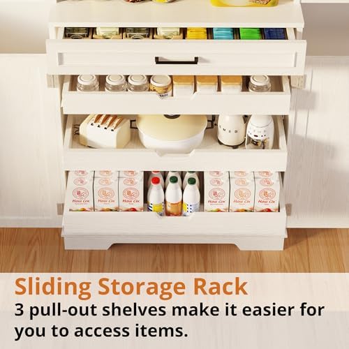 IRONCK 72" Kitchen Pantry Cabinet with Sliding Rack & Adjustable Shelves