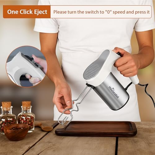 200W Hand Mixer, Lightweight Electric Mixer with Turbo Function, 5-Speed Handheld Mixer for Whipping, Folding, and Dough Kneading, Compact Storage with Attachments (white)
