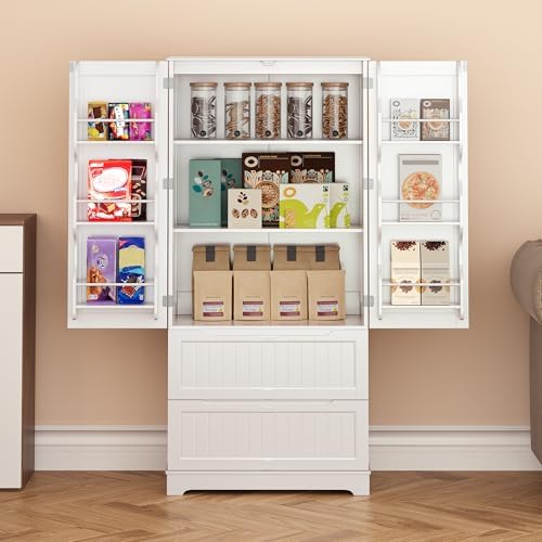 Gizoon 63" Kitchen Pantry Cabinet with Drawers for Dining Room, White