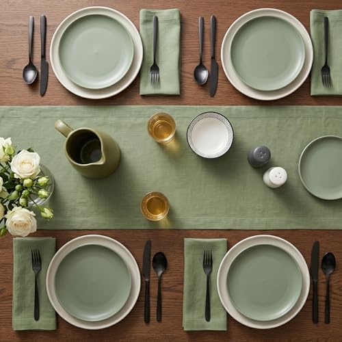 Solino Home 100% Pure Linen Napkins Oil Green, Fete 20 x 20 in, Set of 4
