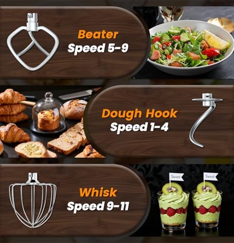 Stand Mixer 6QT Kitchen Mixer with LED Smart Touchscreen, 11-Speed Tilt-Head Mixer with Timer, 4 Preset Menus, Stainless Steel Bowl, Dough Hook, Whisk, Beater (Sliver, 6Qt)
