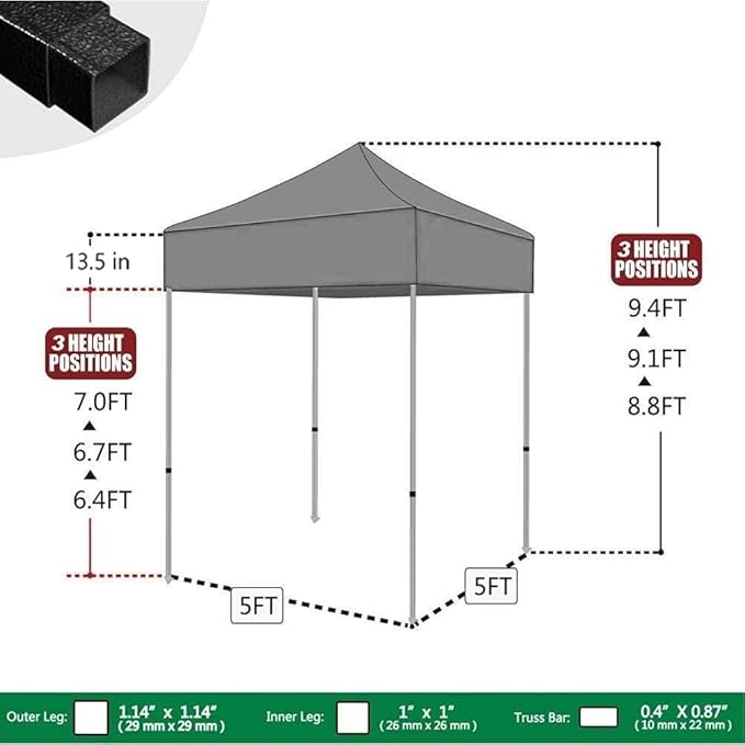 Eurmax USA 5'x5' Pop Up Canopy Tent Commercial Instant Canopies with Heavy Duty Roller Bag,Bonus 4 Sand Weights Bags (Red)