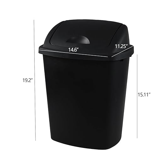7 Gallon Plastic Kitchen Garbage Can, Black Trash Can with Swing Lid, 4 Pack