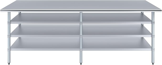 24 in. x 96 in. Stainless Steel Work Table with Three Bottom Shelves | NSF Kitchen Prep Table | Utitly Metal Table
