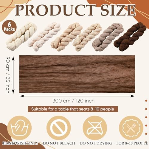 6 Pcs Brown Series Cheesecloth Table Runner 118"