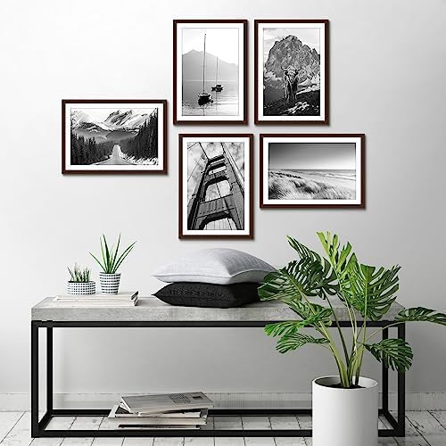 Americanflat 13x19 Picture Frame with Polished Plexiglass - Set of 5 - Use as 11x17 Frame with Mat or Display 13x19 Photo Without Mat - Galleria Collection - Picture Frames for Wall Display - Mahogany