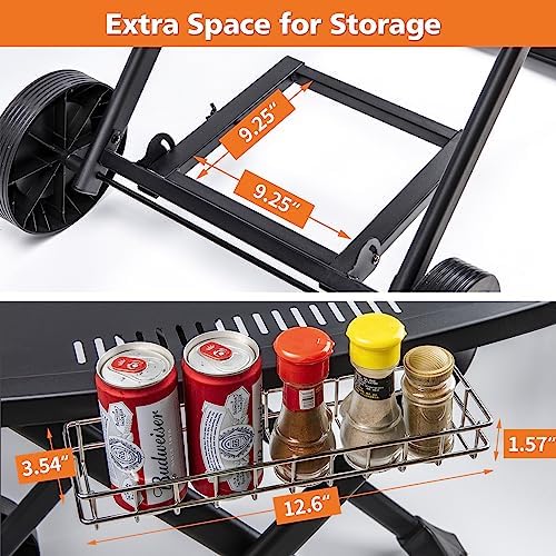 Portable Grill Cart for Weber Q Gas Grills, Folding Grill Stand for Weber Q1000, Q1200, Q2000, Gas Grill Cart for Ninja Woodfire Grill OG700 Series, black, DQ#29018BX-CAR-2C-A