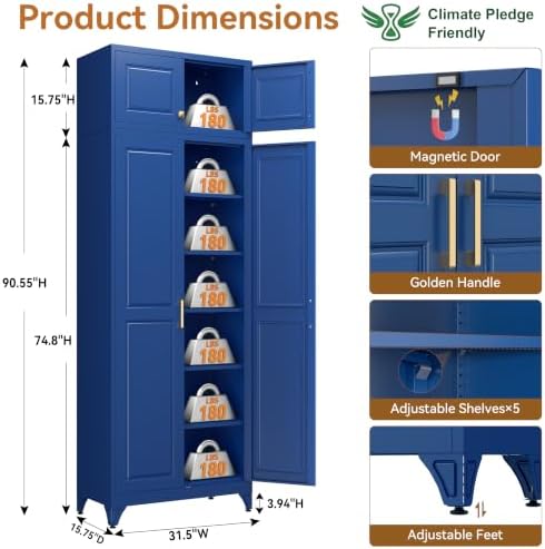 Polup 90" Pantry Cabinet, Tall Metal Storage Cabinet with Doors and Shelves