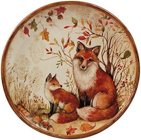 Pine Forest 10.5" Ceramic Dinner Plates, Set of 4 – Autumn Woodland Wildlife Plates with Deer, Fox, Owl & Raccoon – Great for Fall Entertaining, Thanksgiving, Rustic Table Décor