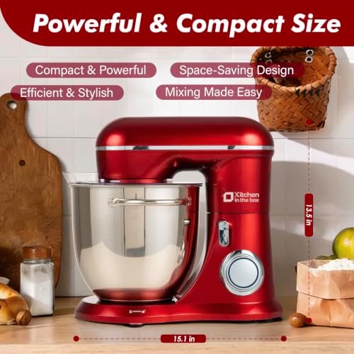 Kitchen in the box 6.5QT Stand Mixer,10-Speed Stainless Steel Bowl (Red)