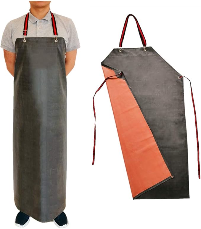 TonLing Thick Rubber Apron, 47.2 x 33.5 Inch Waterproof, Long Chemical Resistant, Adjustable for Dishwashing, Cleaning Fish, Gardening, Lab Work, Butcher and Dog Grooming, Grey