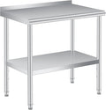 Stainless Steel Prep Table, 30 x 24 Inches, with Backsplash, Adjustable Undershelf, Commercial Heavy Duty Table with Adjustable Under Shelf for Outdoor Use,Restaurants,Hotels,Works