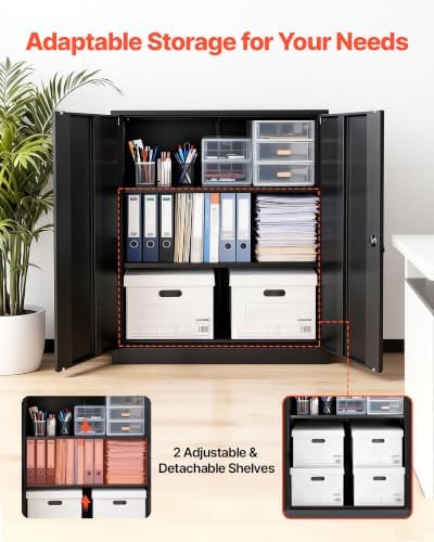 VEVOR Metal Storage Cabinet 41.7 in Lockable Steel Garage Cabinet Black