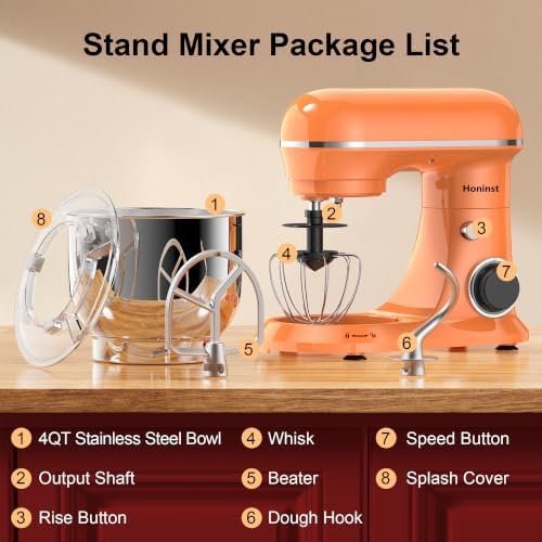 Honinst 4QT Electric Stand Mixer, 10-Speed Tilt-Head Compact Kitchen Mixer