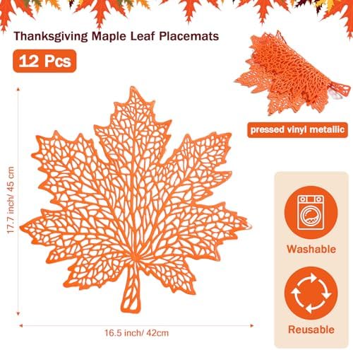 Ziliny 12 Pack Thanksgiving Maple Leaf Placemats, Fall Placemat, Orange Red