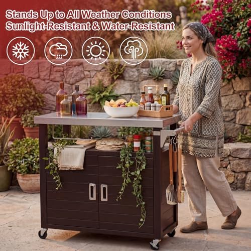 Outdoor Grill Cart with Stainless Steel Top and Cabinet