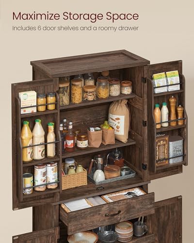 VASAGLE Pantry Cabinet, Freestanding Tall Cupboard with a Drawer