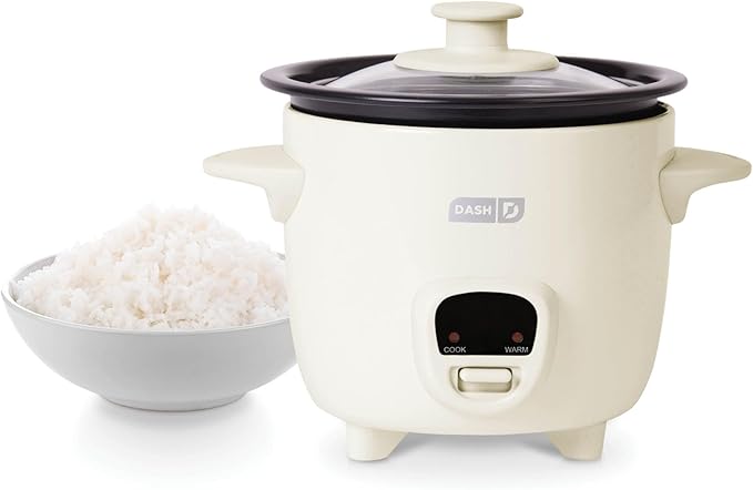 Dash Mini Rice Cooker Steamer with Removable Nonstick Pot, Keep Warm Function & Recipe Guide, 2 cups, for Soups, Stews, Grains & Oatmeal - Cream