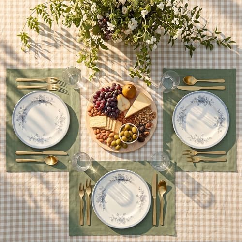 Solino Home 100% Pure Linen Placemats Oil Green, Fete 14 x 19 in, Set of 4