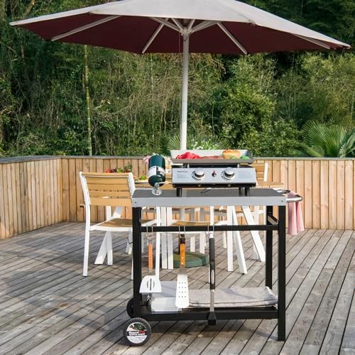 Royal Gourmet Outdoor Grill Cart, 33.5" x 19.7",2-Shelf Table with Wheels