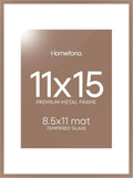 Homeforia 11x15 Picture Frame Mocha, High End Metal 11x15 Poster Frames with Mat for 8.5x11, 11 x 15 Mocha Frames Matted to 8.5 x 11 inch Photo, 11by15 Hanging Frames, Tempered Glass, Wall Kit, Set of 1