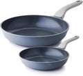 PRICUSIS Nonstick Ceramic Frying Pan Skillet, 8+10 Inch Induction Compatible with Stay Cool Handle, Healthy PTFE PFAS & PFOA Free Omelet Pan, Dishwasher Safe (Blueberry Gray)