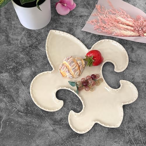 UP Fleur-de-Lis Shaped Melamine Serving Platter, Elegant Party Tray, Classic French Design, for Snacks, Appetizers, and Desserts, Ivory, 12.25 x 10 Inch