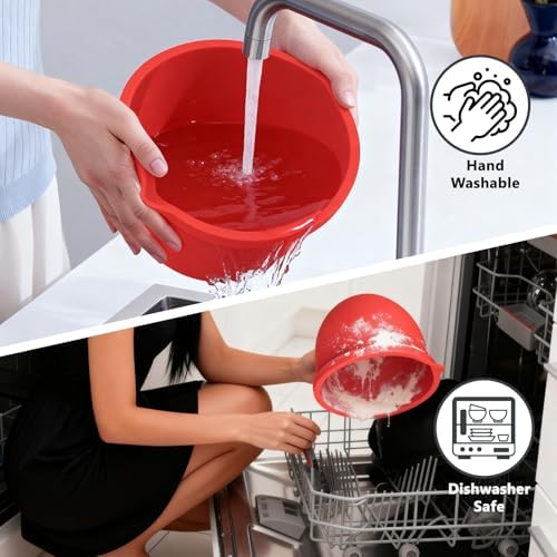 Silicone Bowl Liners with Lids for KitchenAid 5 Qt Tilt Mixing Bowl Inserts, Kitchen Mixer Accessories for Baking & Cooking, Dishwasher Safe, Heat & Cold Resistant（Red & White）