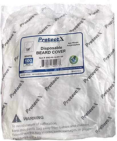 ProtectX Disposable Beard Covers Protector, Disposable Bouffant Beard Net 19x9 inch - White 100 Pack