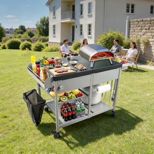 Heavy Duty Grill Cart Pizza Oven Table for Blackstone 17/22 Griddle Ninja Ooni Woodfire