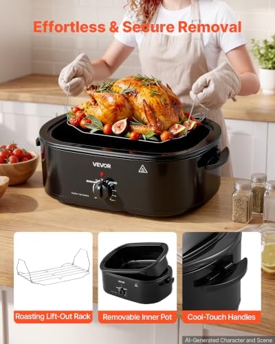VEVOR Electric Roaster Oven, 20 Qt, Turkey Roasting Pan, Black, Viewing Lid