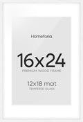 Homeforia White Picture Frame 16x24, High End Oak White 16x24 Frame with Mat 12x18 Photo, 16 x 24 Wooden Poster Frames Matted to 12 by 18, 24x16 Wood Hanging Frames, Tempered Glass, Wall Kit, Set of 1