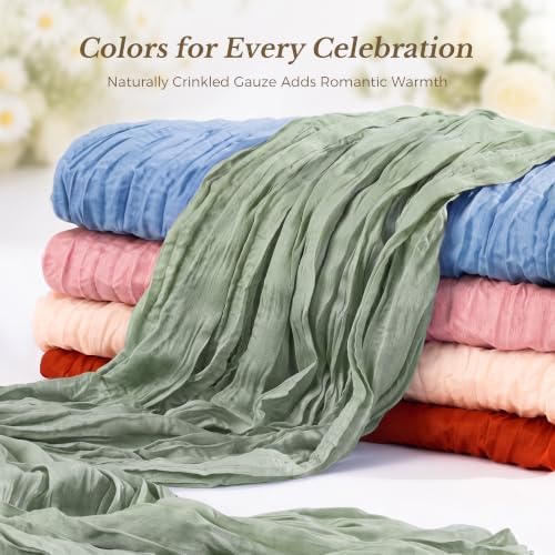 Goodluck 10 Pack 10Ft Sage Green Cheesecloth Table Runner 35x120 Inch Boho Gauze Table Runner Cheese Cloth Extra Long Romantic Table Runners for Wedding Bridal Shower Birthday Party Table Decor