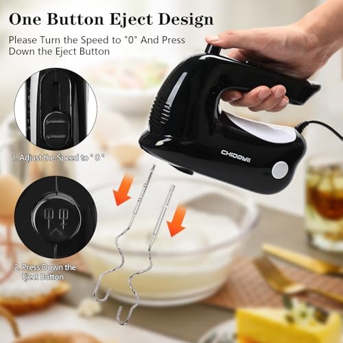 5-Speed Hand Mixer Handheld，300 W Electric Whisk with 4 Stainless Steel Accessories，Electric Hand Mixer for Baking Cakes, Eggs, Cream （Black）
