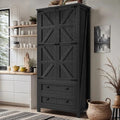 DWVO 64.5" Farmhouse Pantry Cabinet with 2 Drawers & Shelves, Oak Black
