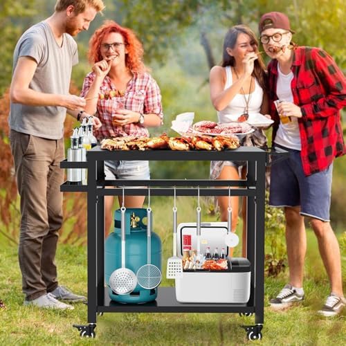 32" Double-Shelf Grill Table, Movable Grill Cart for Ninja
