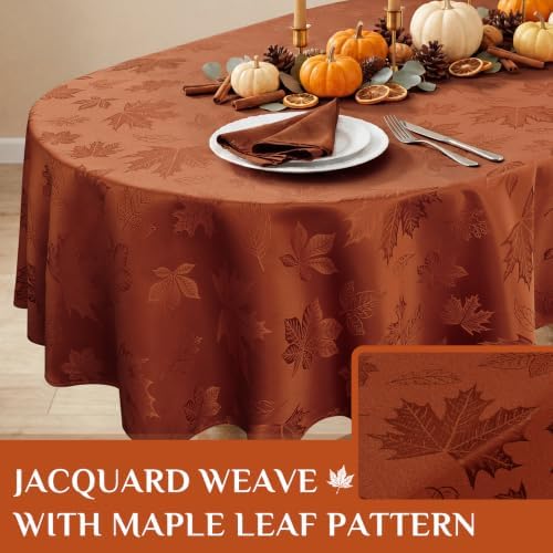 Softalker Fall Jacquard Oval Tablecloth, 60 x 84 Inch Rust