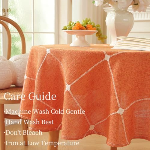 Zobesta Linen Burnt Orange Round Tablecloth 53 inch Circle Fall Table Cloth