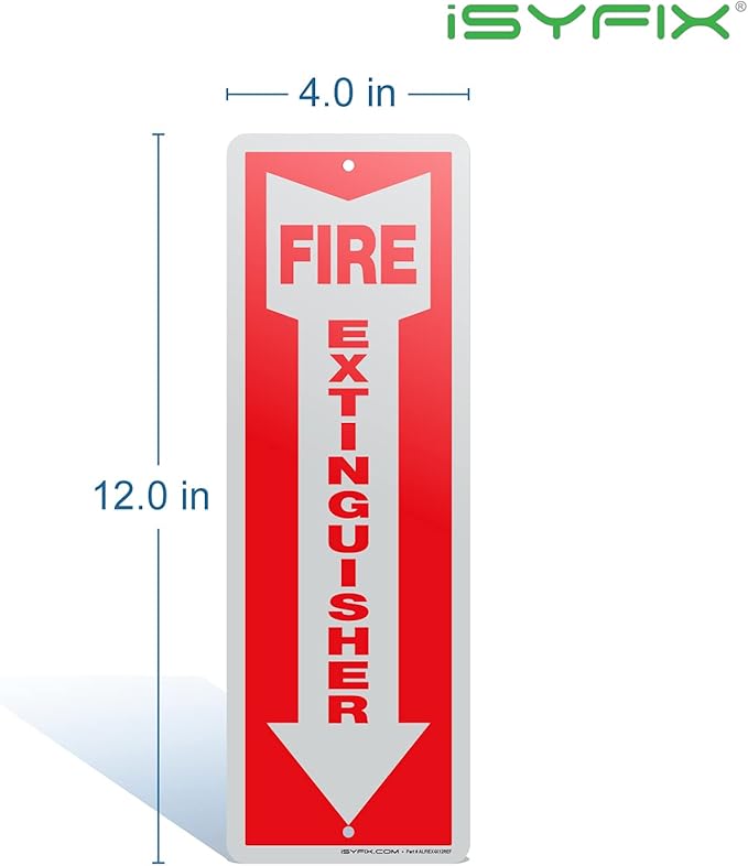 iSYFIX Fire Extinguisher Sign – 2 Pack 4x12 Inch – 100% Rust Free .040 Aluminum Reflective Signs, Laminated for Ultimate UV, Weather, Scratch, Water and Fade Resistance, Indoor and Outdoor